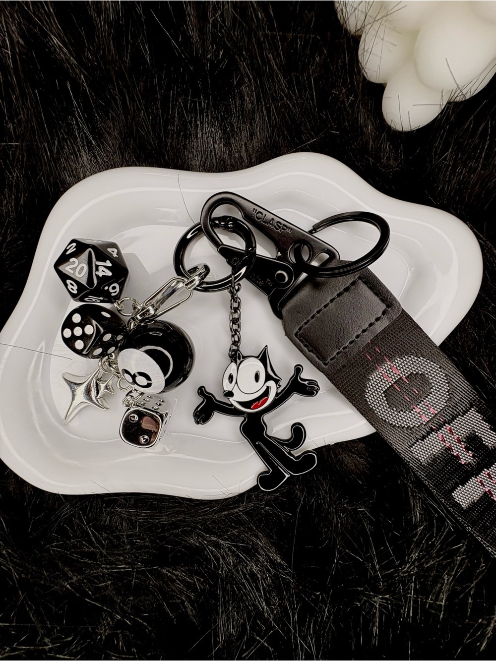 Felix the Cat Black Keychain Strap with Charms